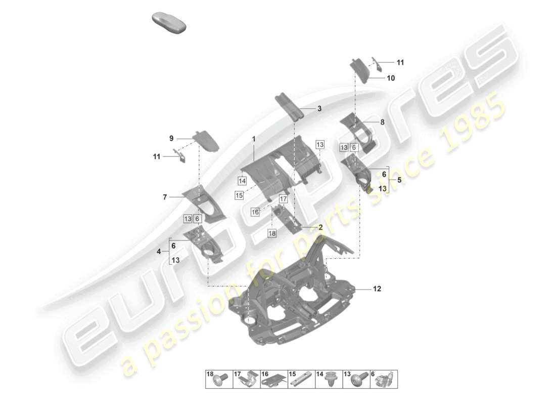 porsche 2023 (992-1 gt3/rs/st) tailgate/boot lid parts diagram