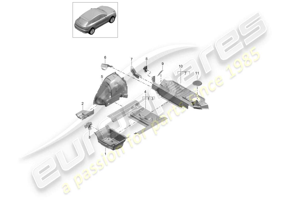 porsche 2021 (macan) bottom plate rear wheel housing part diagram