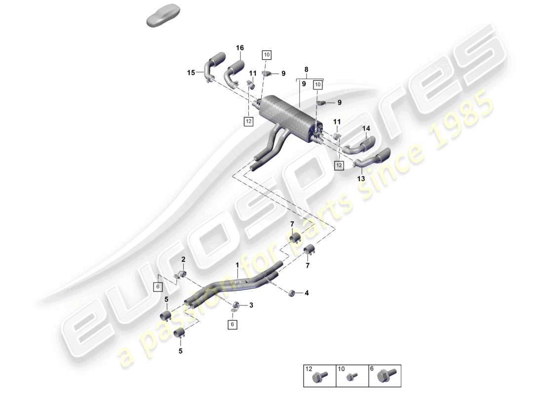 porsche 2024 (cayenne e3 pa) exhaust system sport version front silencer rear silencer tailpipe part diagram