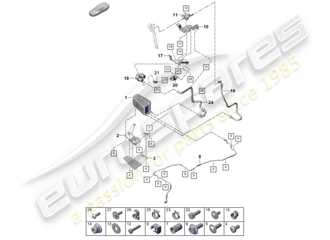 porsche 2023 (cayenne e3 pa) activated charcoal container part diagram