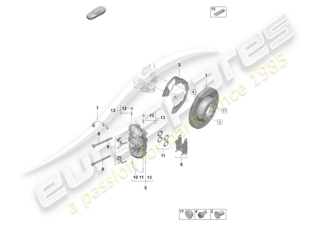 porsche 2022 (taycan 9j1-1) disc brake 19 rear axle white/black part diagram