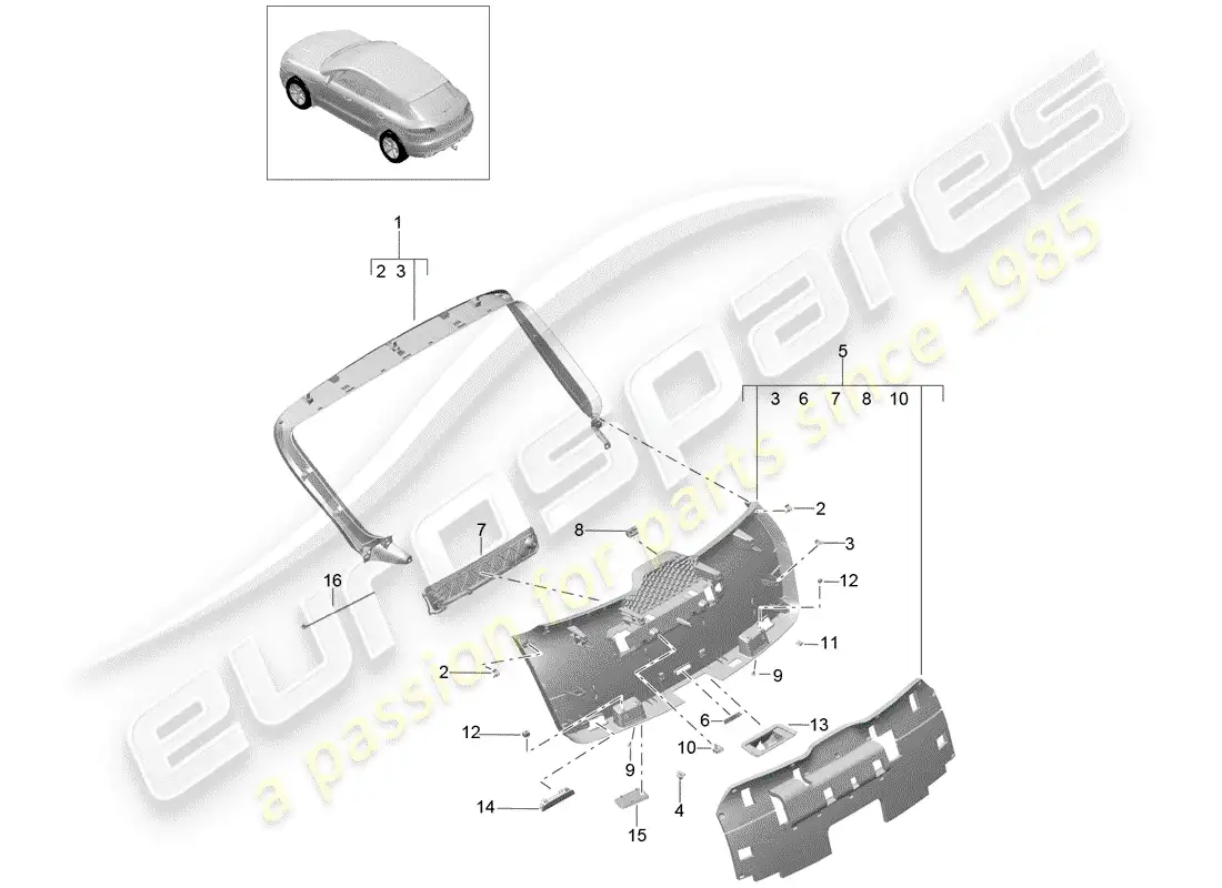 porsche 2014 (macan) trims rear lid parts diagram