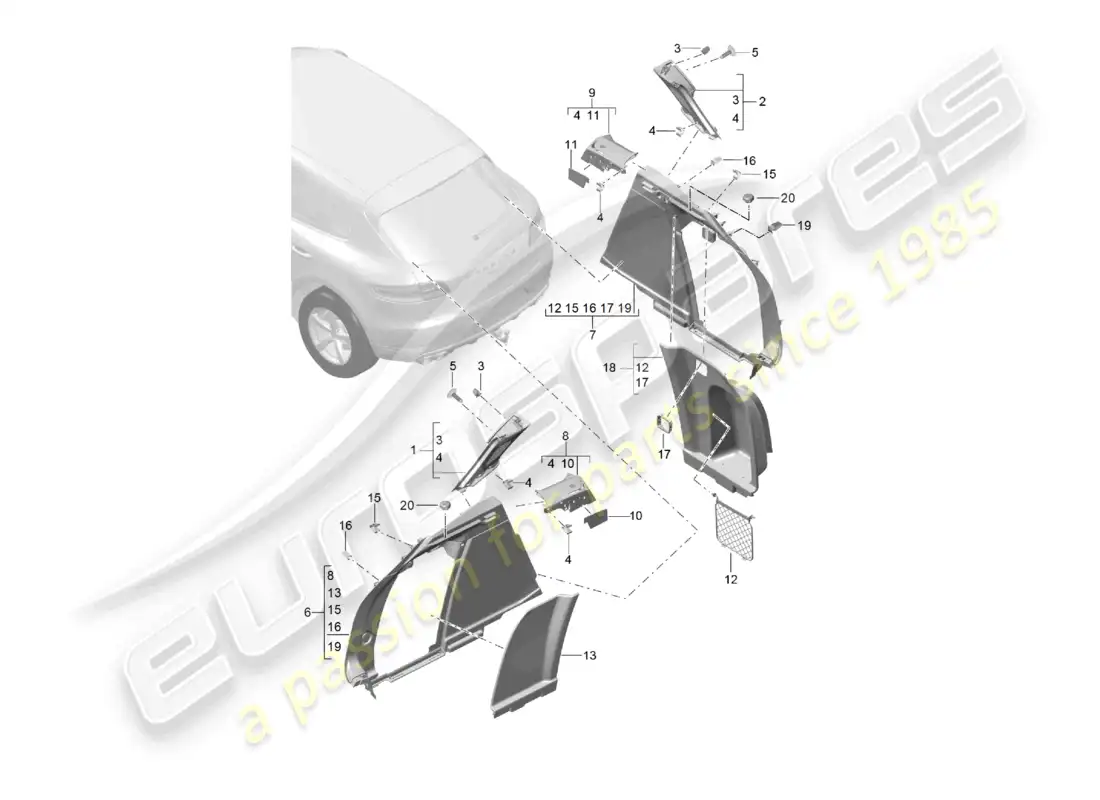 porsche 2014 (macan) trim side for luggage compartment d-pillar parts diagram