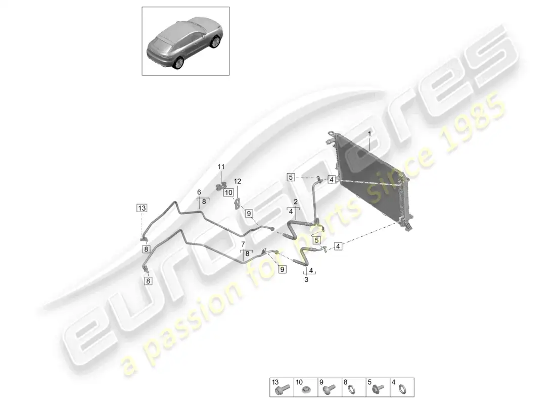 porsche 2020 (macan) - pdk - gearbox gear oil cooler oil pressure line parts diagram