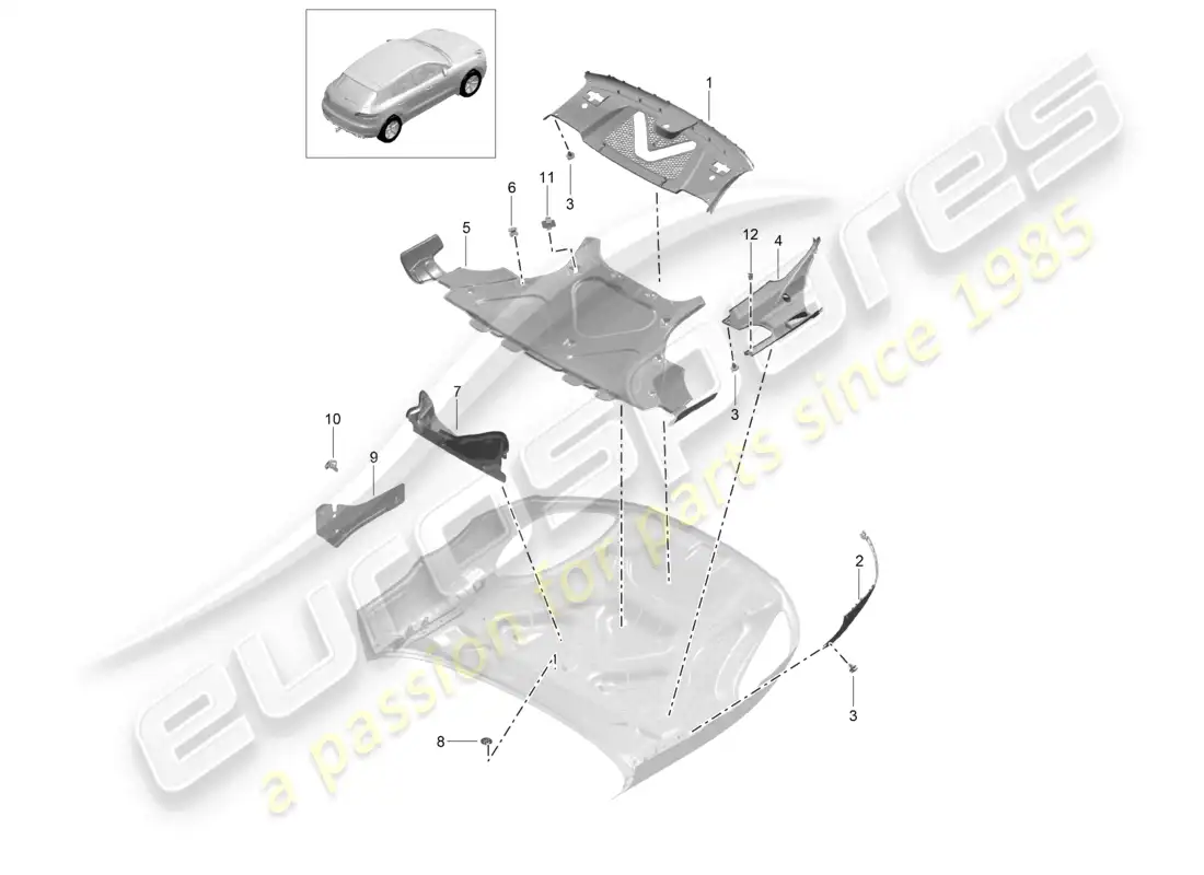 porsche 2014 (macan) trim sound absorber trim engine bay parts diagram