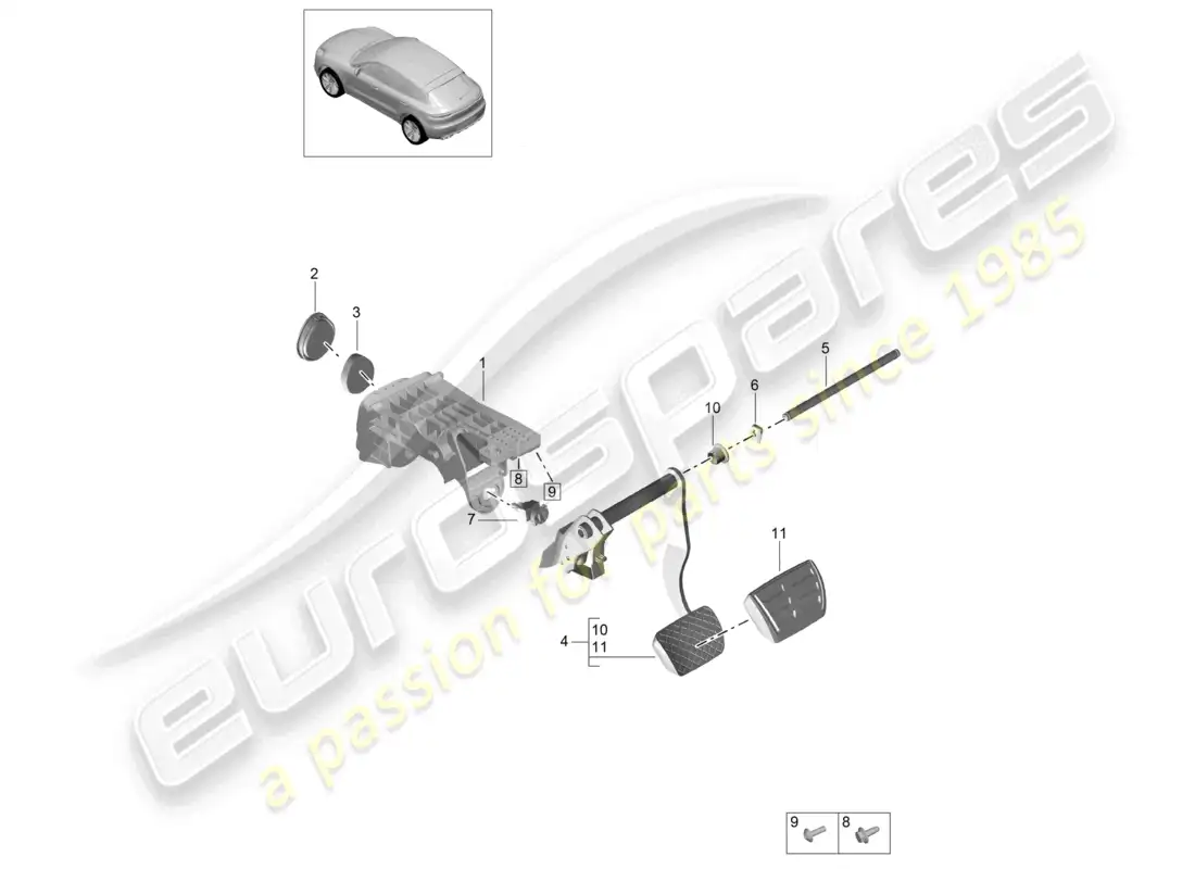 porsche 2020 (macan) brake pedal parts diagram