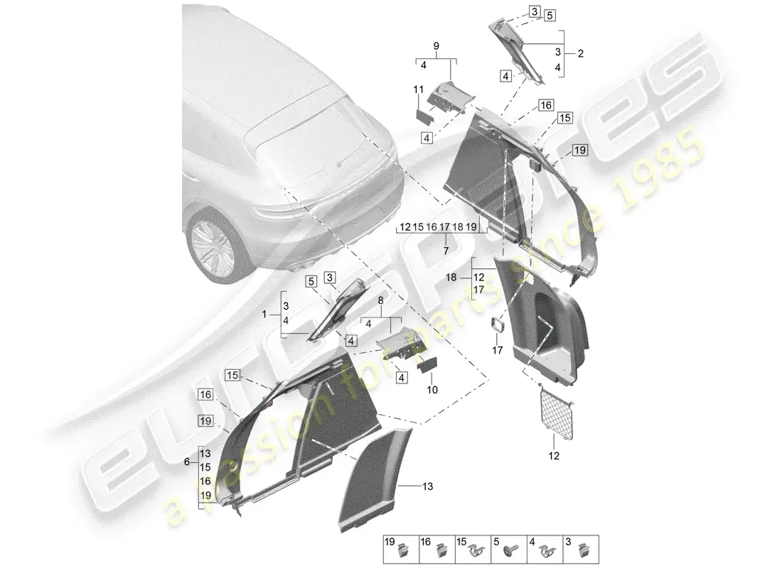 porsche 2020 (macan) trim side for luggage compartment d-pillar parts diagram