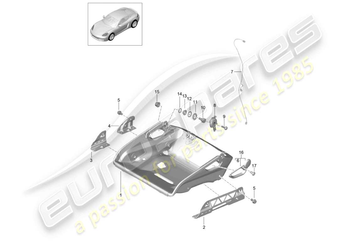 porsche 2023 (718 cayman) bucket seat folding seat frame accessories part diagram