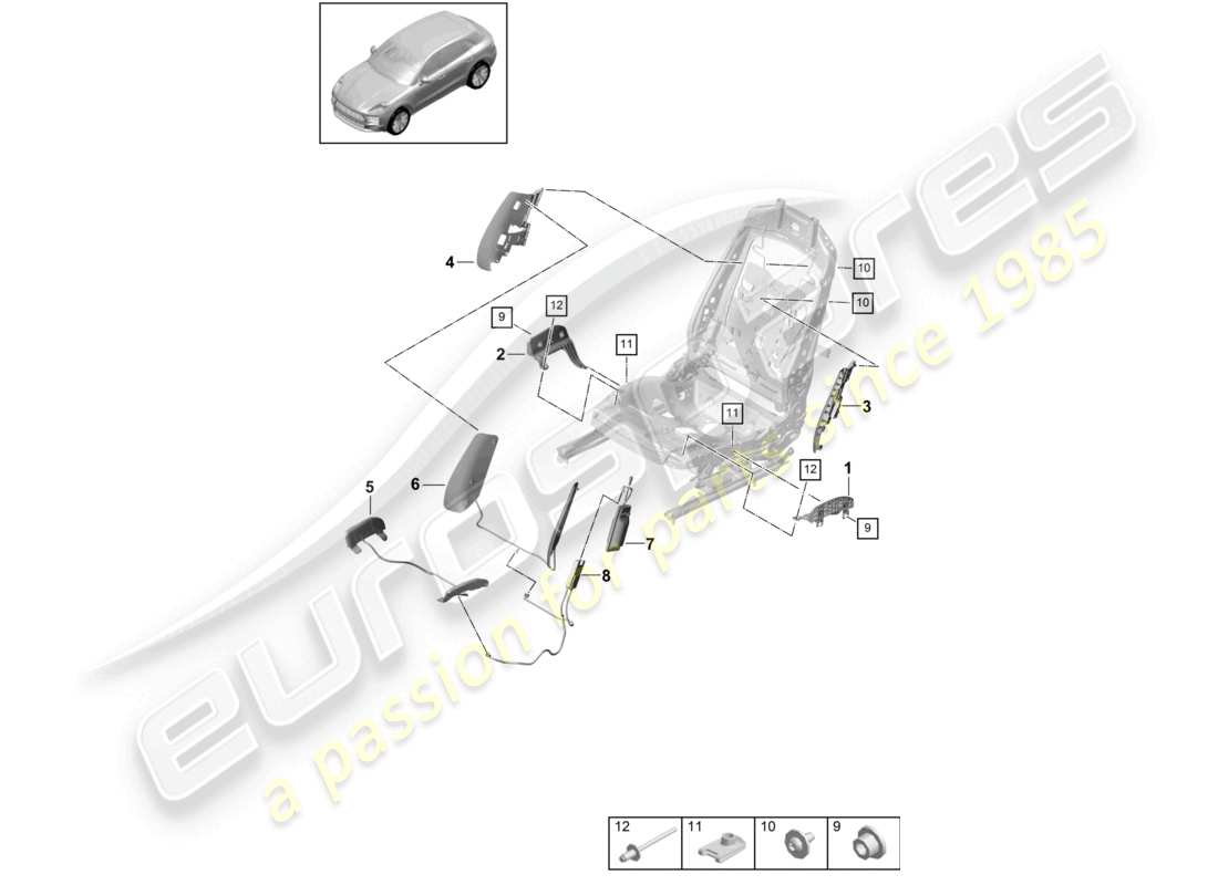 porsche 2022 (macan) pneumatic components for seat sports seat part diagram