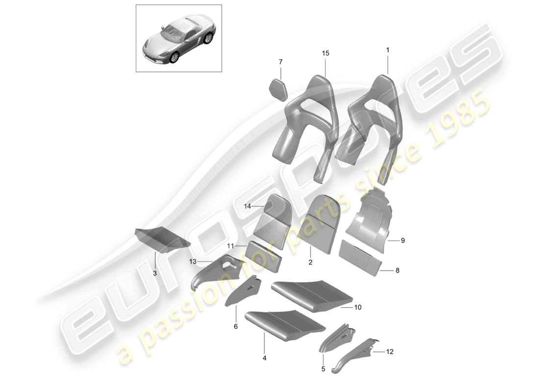 porsche 2023 (718 boxster) foam part folding seat cover seat and backrest surface bucket seat part diagram