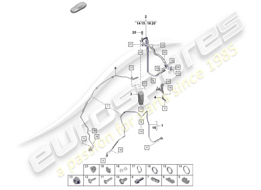 porsche 2019 (718 cayman gt4) air conditioning rhd refrigerant line (expansion valve >drier) part diagram