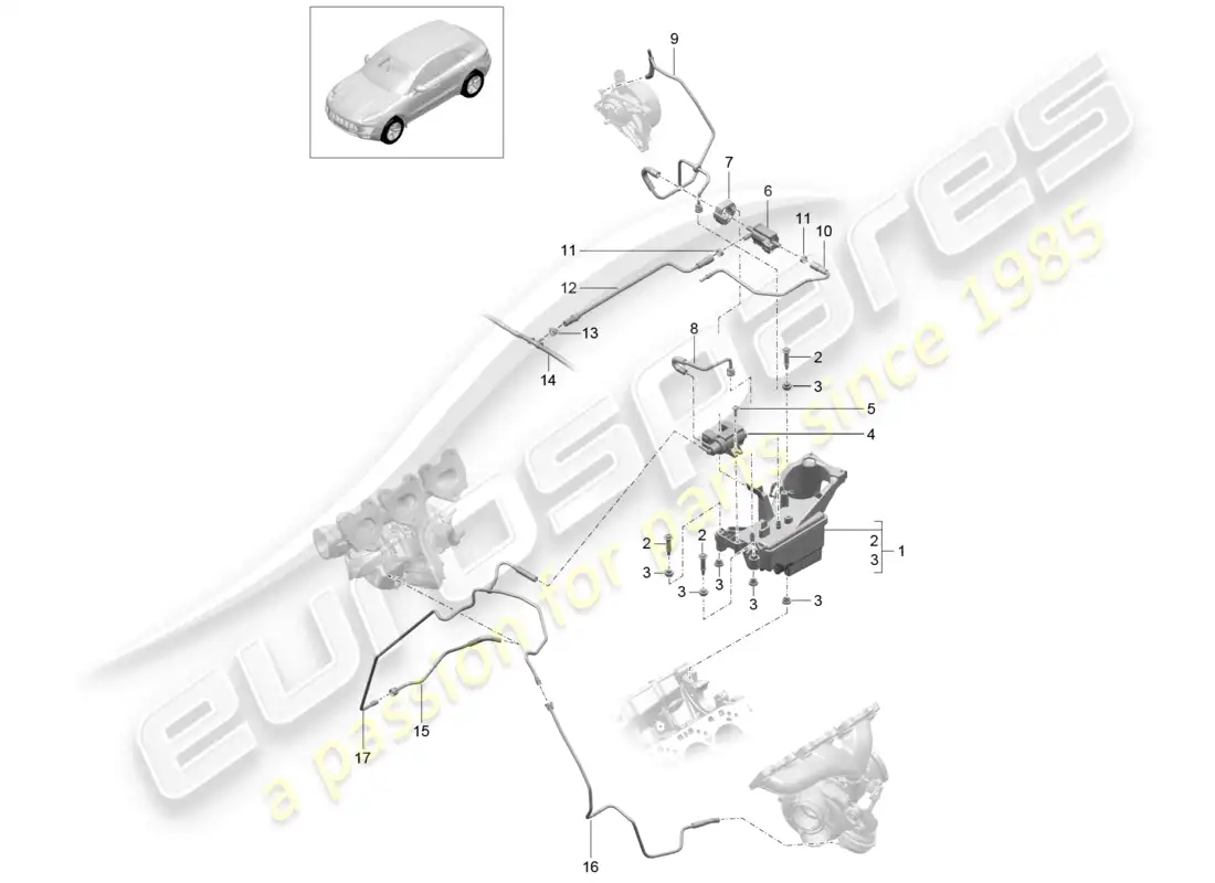porsche 2014 (macan) for models with charge air cooler vacuum reservoir control line pressure line parts diagram