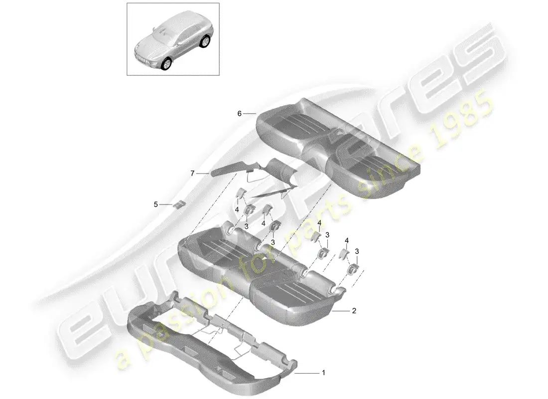 porsche 2014 (macan) foam part seat cover seat cushion parts diagram