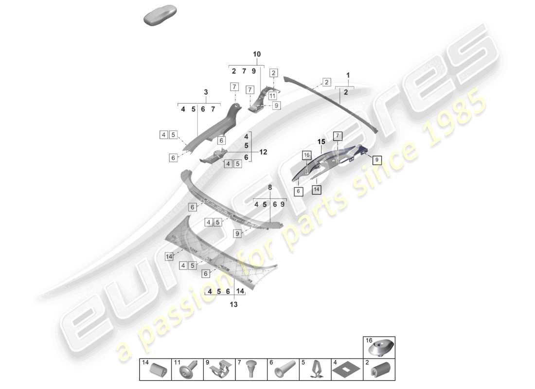 porsche 2022 (992-1) trim cabrio top stowage box cover inner part diagram