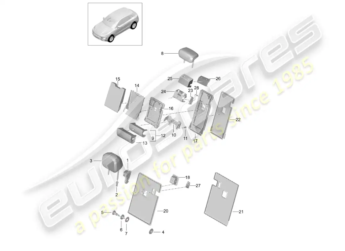 porsche 2014 (macan) backrest release accessories head restraint parts diagram