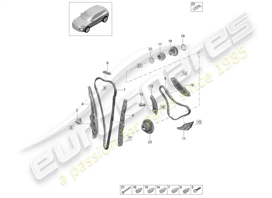 porsche 2020 (macan) timing chain slide rail chain tensioner parts diagram