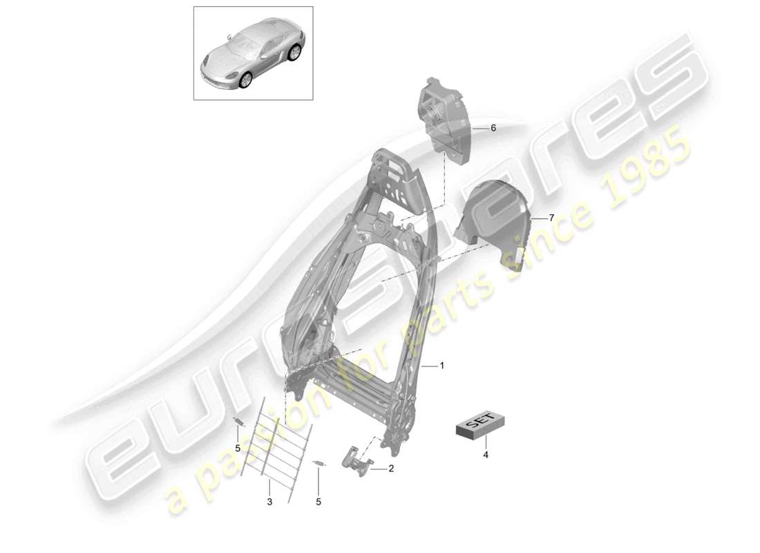 porsche 2023 (718 cayman) backrest frame lumbar support sports seat accessories part diagram