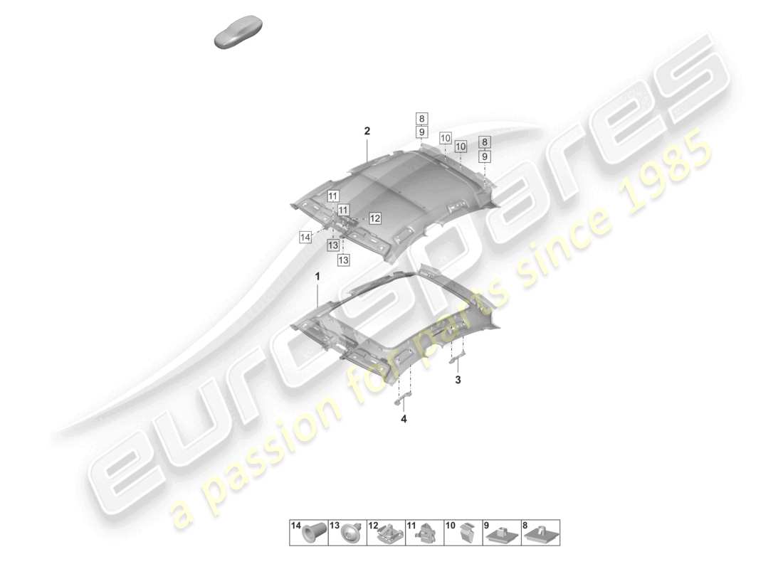 porsche 2026 (taycan 9j1-2) roof trim moulded headliner part diagram