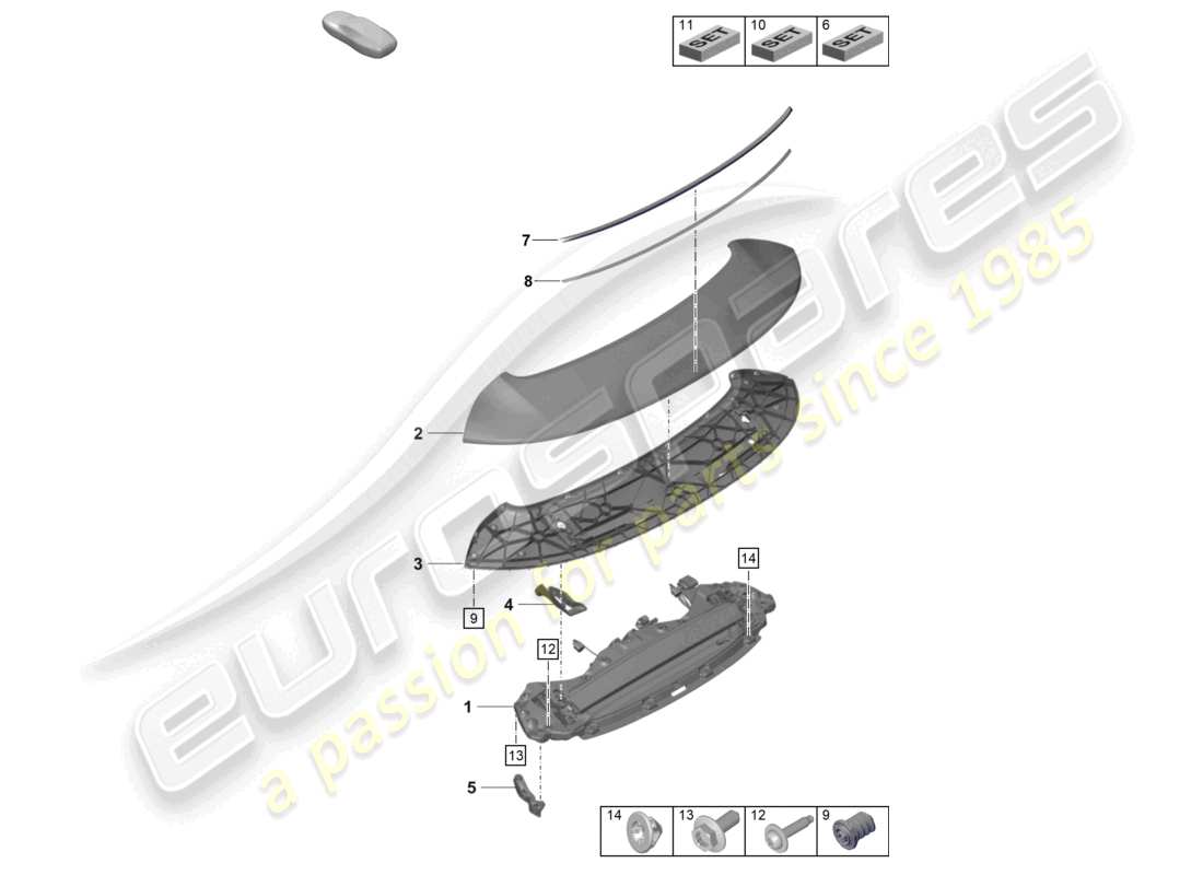 porsche 2025 (992-2 gt3) rear spoiler parts diagram