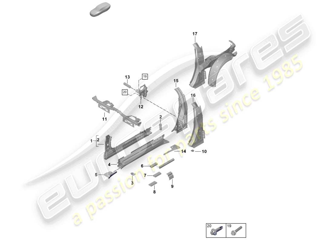 porsche 2024 (992-2) sill inner side panel, inner b-pillar part diagram