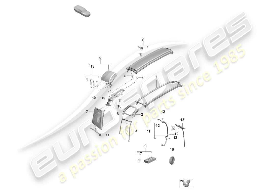 porsche 2023 (992-1) trim targa arm and flap parts diagram