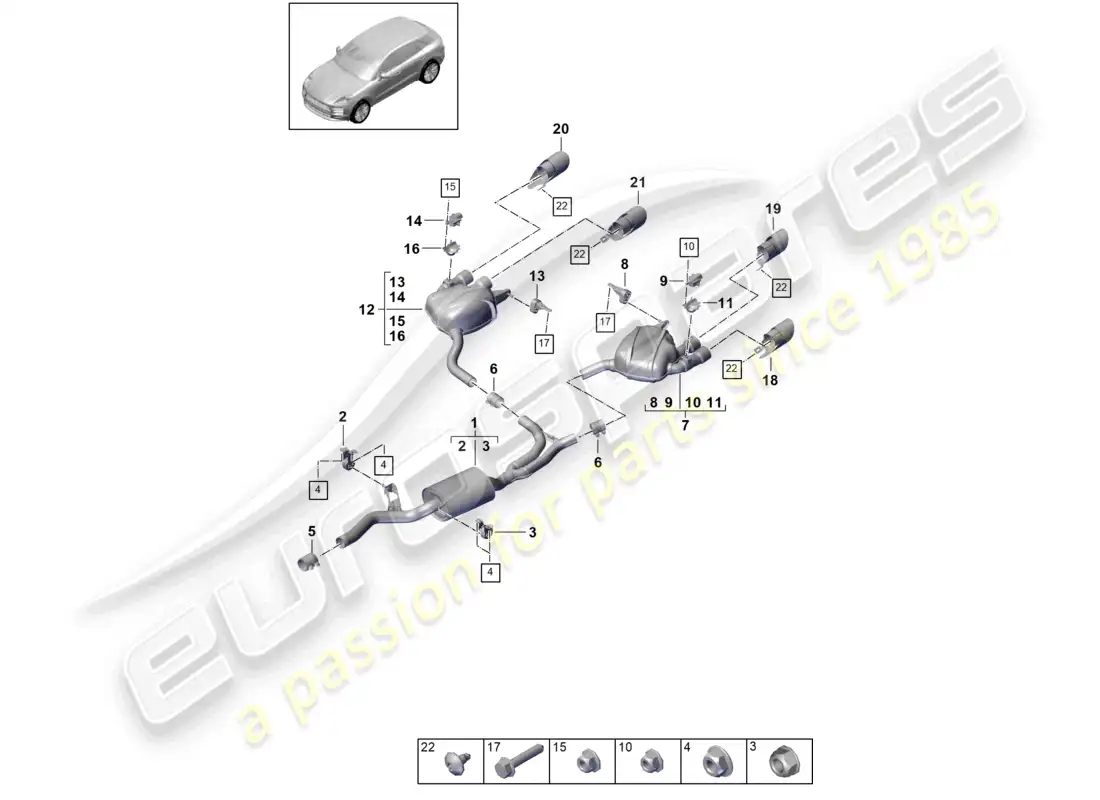 porsche 2020 (macan) exhaust system exhaust pipe rear silencer parts diagram