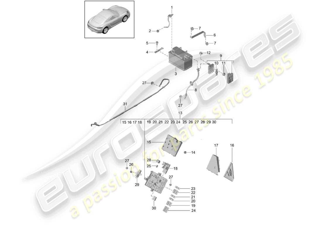 porsche 2024 (718 cayman) battery potential distributor parts diagram