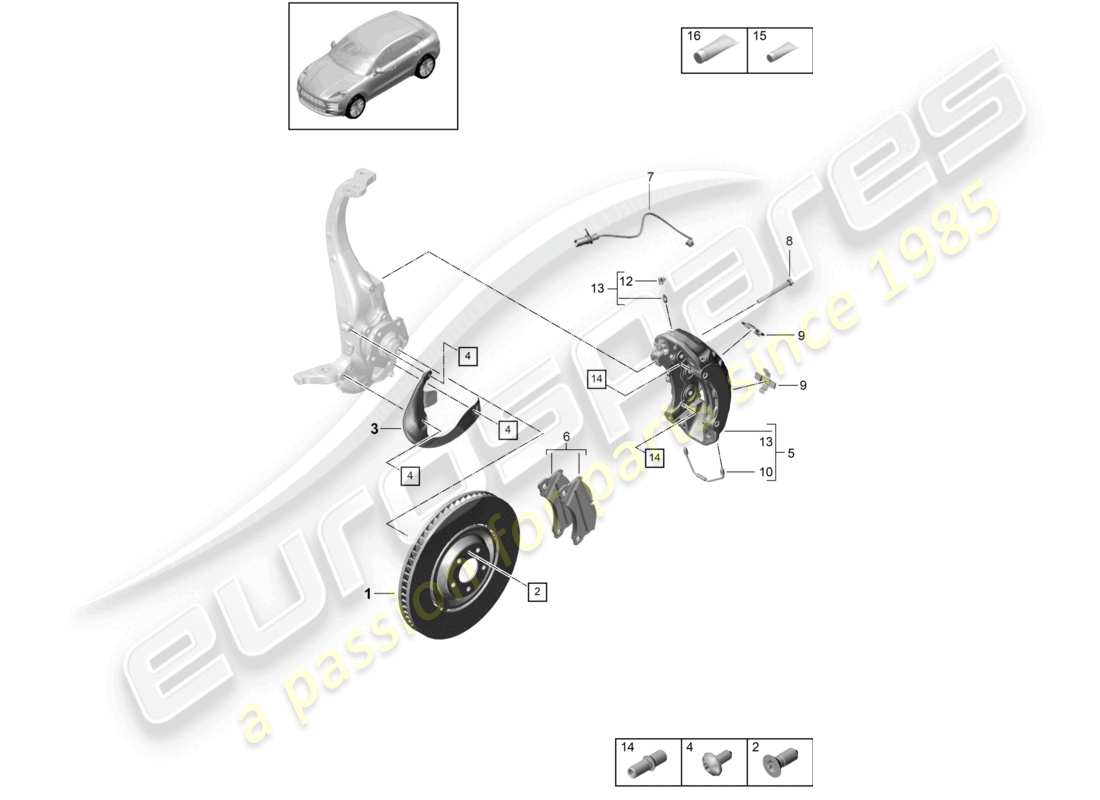 porsche 2022 (macan) disc brake front axle black part diagram