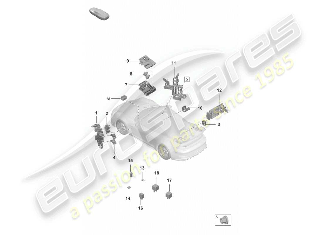 porsche 2025 (992-1 gt3/rs/st) central electrics dashboard parts diagram
