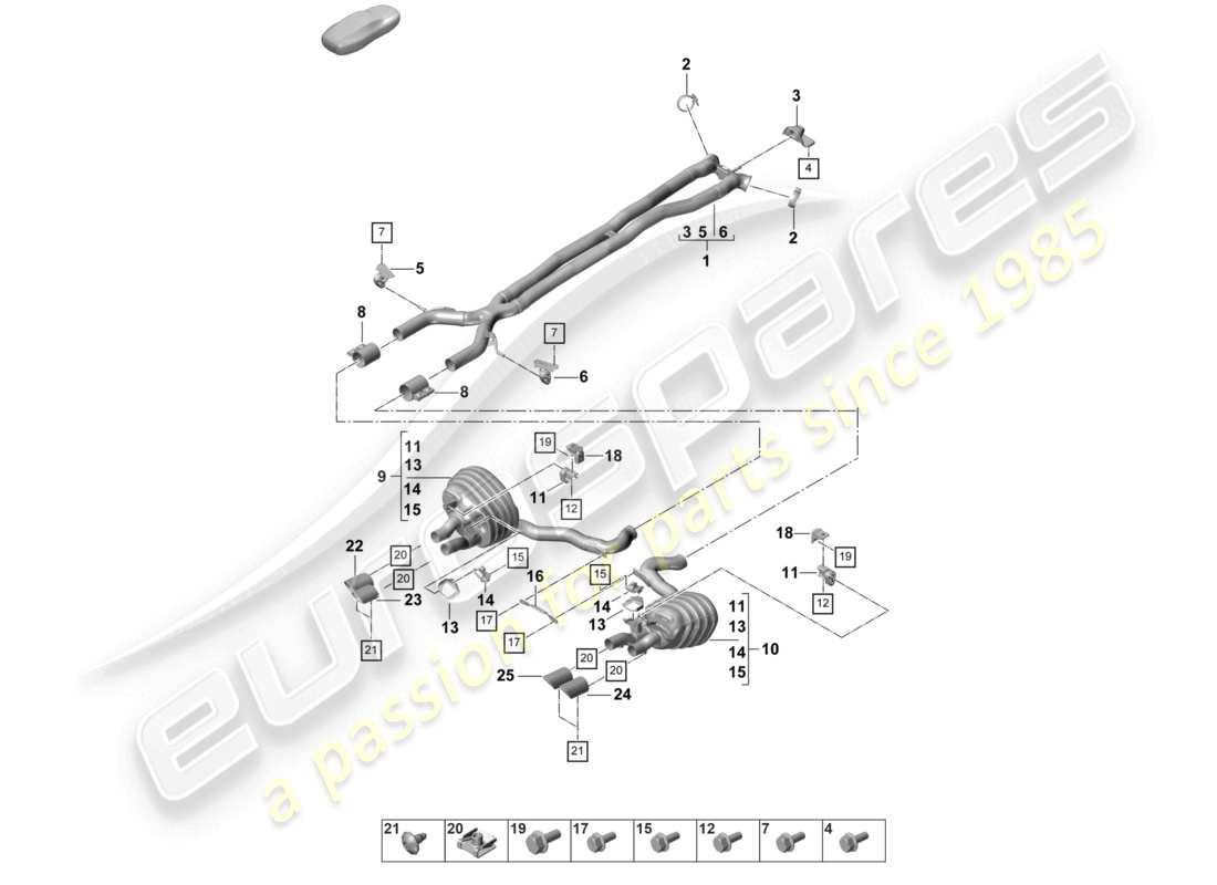porsche 2024 (panamera 971-2) exhaust system sport version front silencer rear silencer tailpipe part diagram