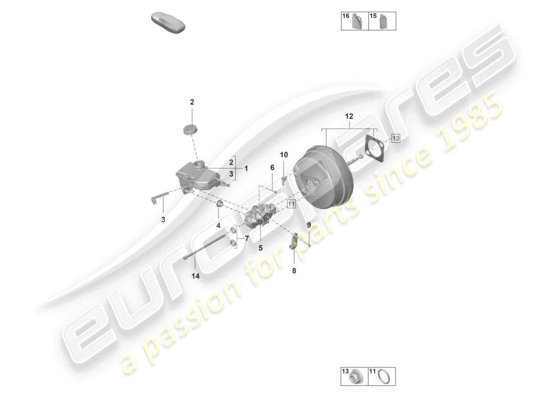 porsche 2023 (992-1 gt3/rs/st) brake master cylinder brake servo parts diagram