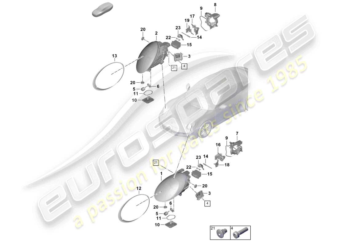 porsche 2024 (992-2) led headlight part diagram