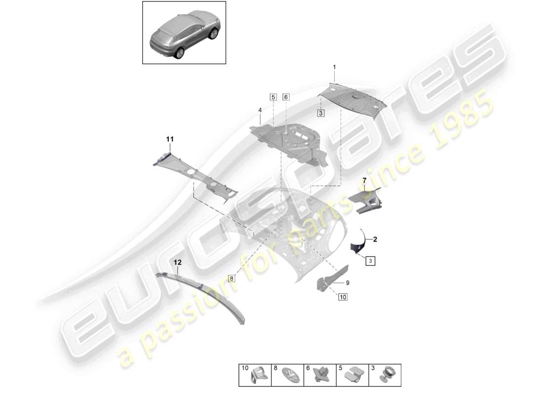 porsche 2024 (macan) damping for engine compartment part diagram
