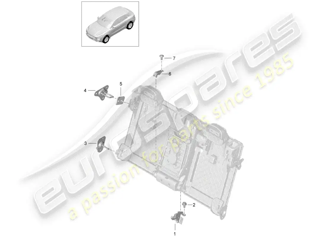 porsche 2014 (macan) bracket backrest and frame for seat mounting fasteners parts diagram