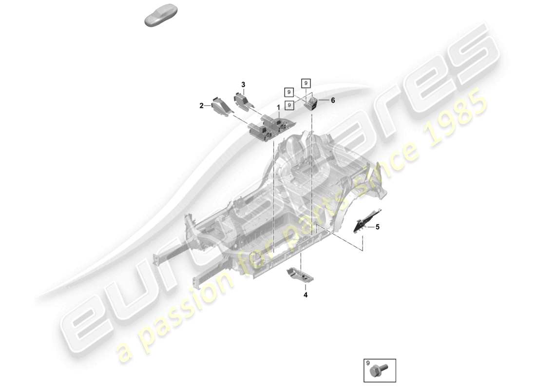 porsche 2026 (cayenne e3 pa) bottom plate front seat support center part diagram