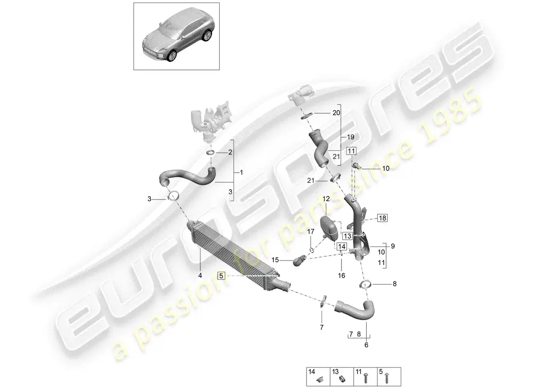 porsche 2020 (macan) charge air cooler parts diagram