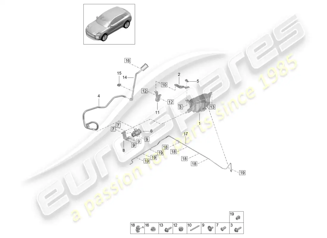 porsche 2020 (macan) activated charcoal container parts diagram