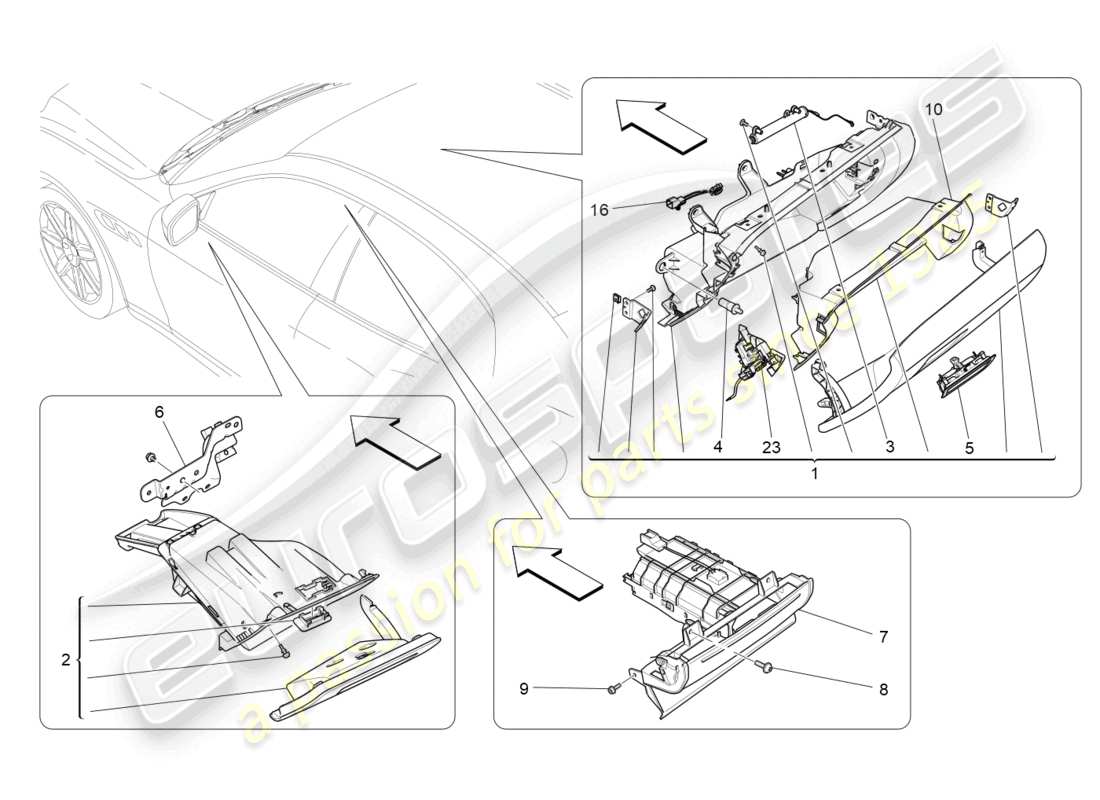 maserati ghibli (2018) glove compartments parts diagram
