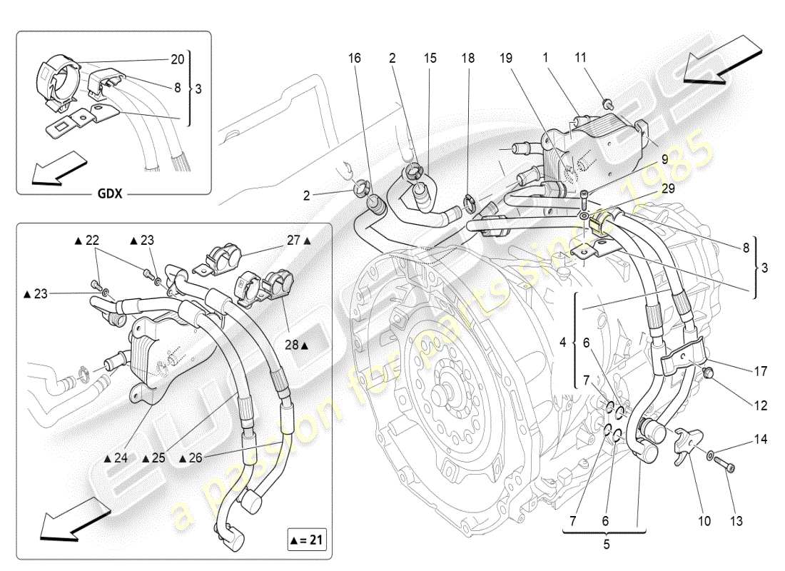maserati ghibli (2021) lubrication and gearbox oil cooling part diagram