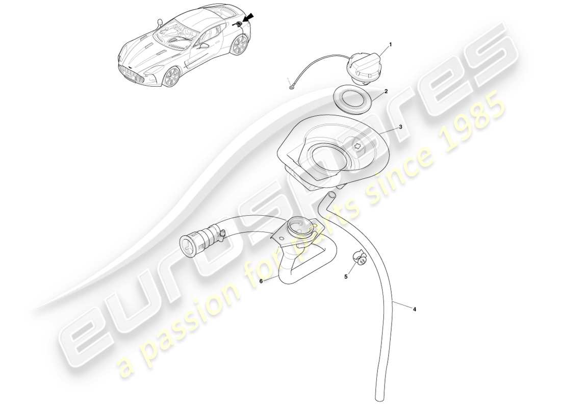 aston martin one-77 (2011) fuel filler parts diagram
