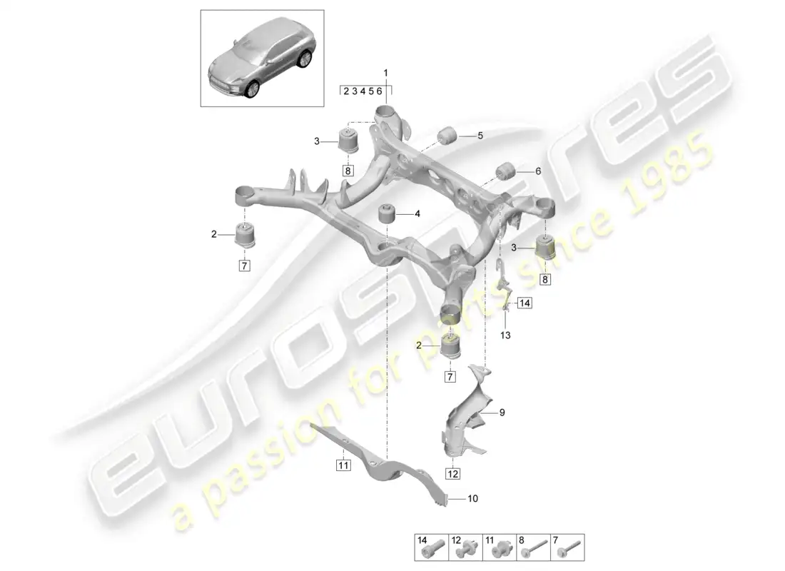porsche 2020 (macan) suspension sub-frame parts diagram