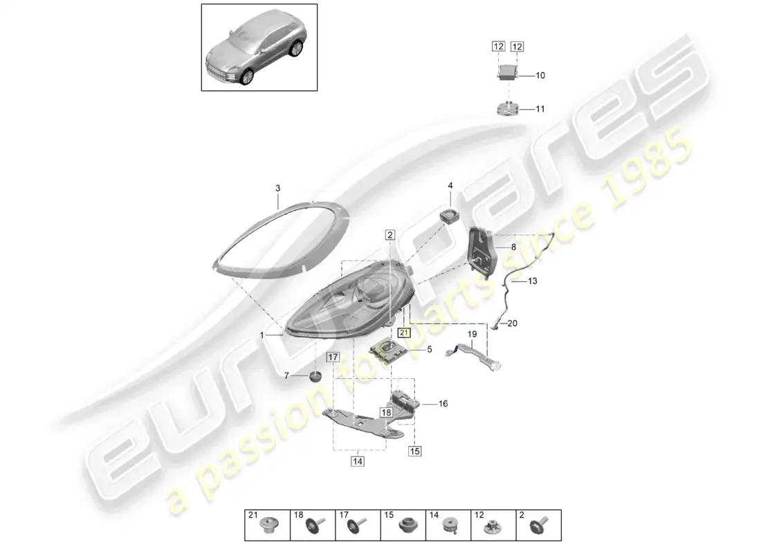 porsche 2020 (macan) led headlight basic parts diagram