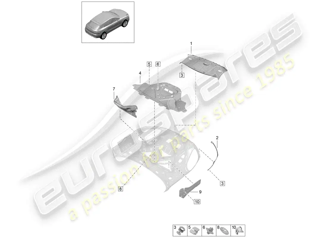 porsche 2020 (macan) damping for engine compartment parts diagram