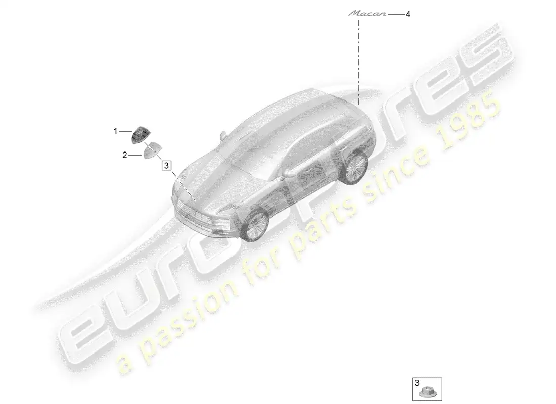 porsche 2020 (macan) inscriptions/lettering porsche crest parts diagram