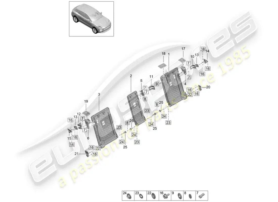 porsche 2020 (macan) back seat backrest release element sundry parts diagram