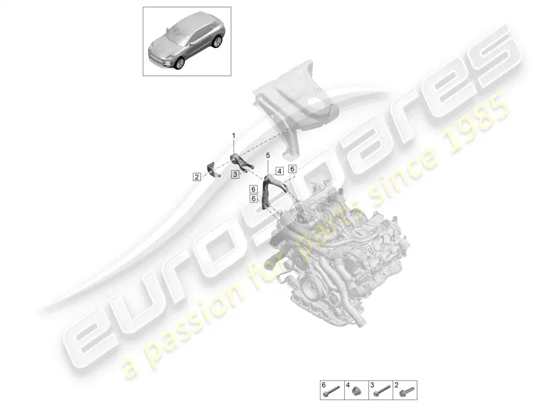 porsche 2020 (macan) engine lifting tackle engine support parts diagram