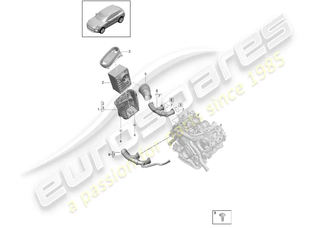 porsche 2020 (macan) air filter element air filter housing parts diagram