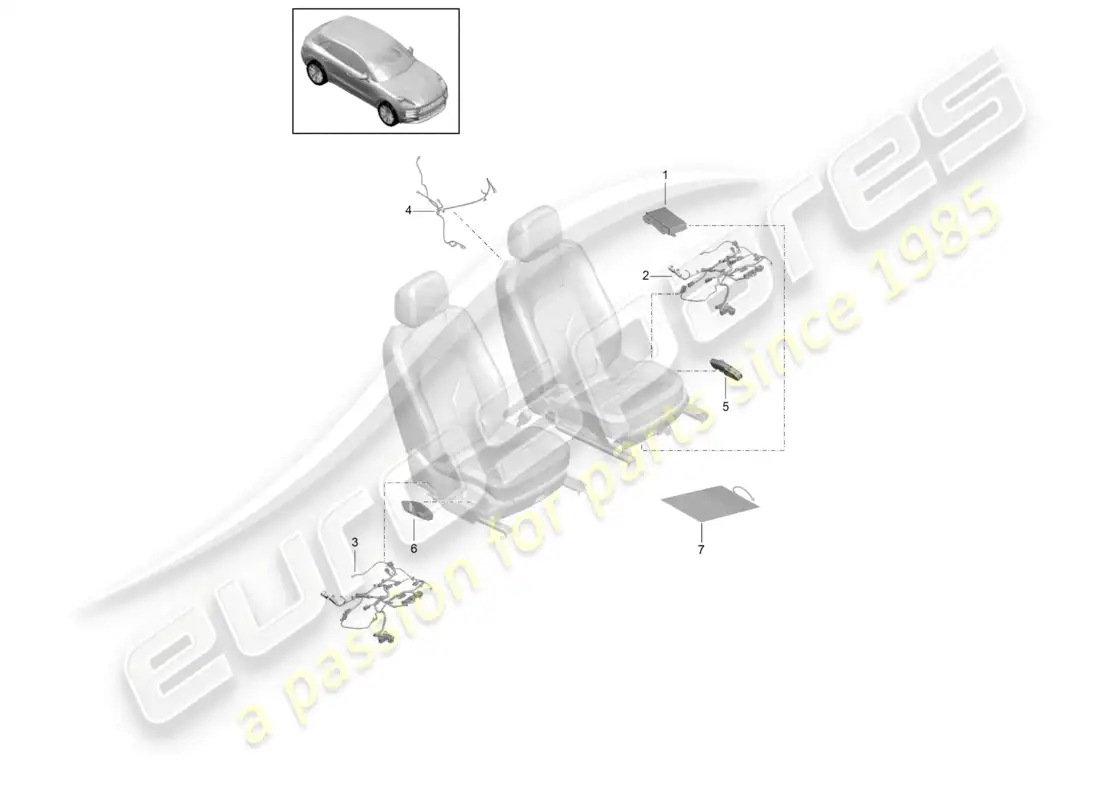 porsche 2020 (macan) electrics control units standard seat parts diagram