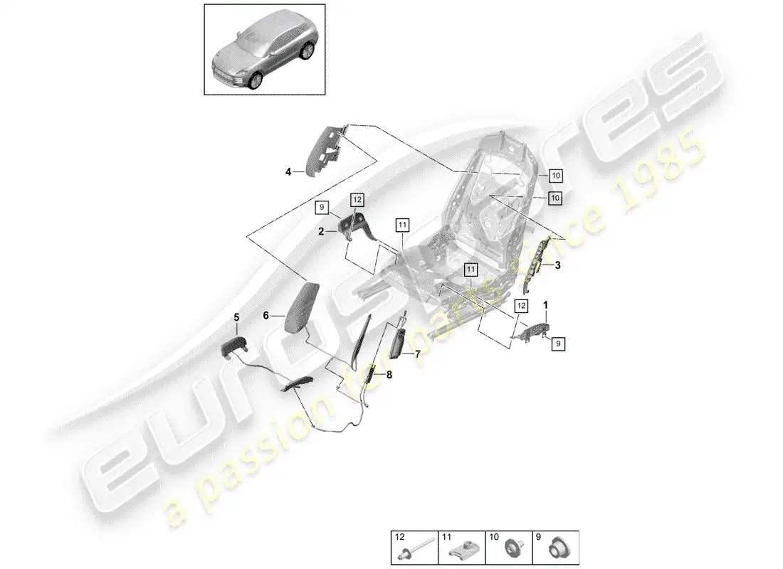 porsche 2020 (macan) pneumatic components for seat sports seat parts diagram