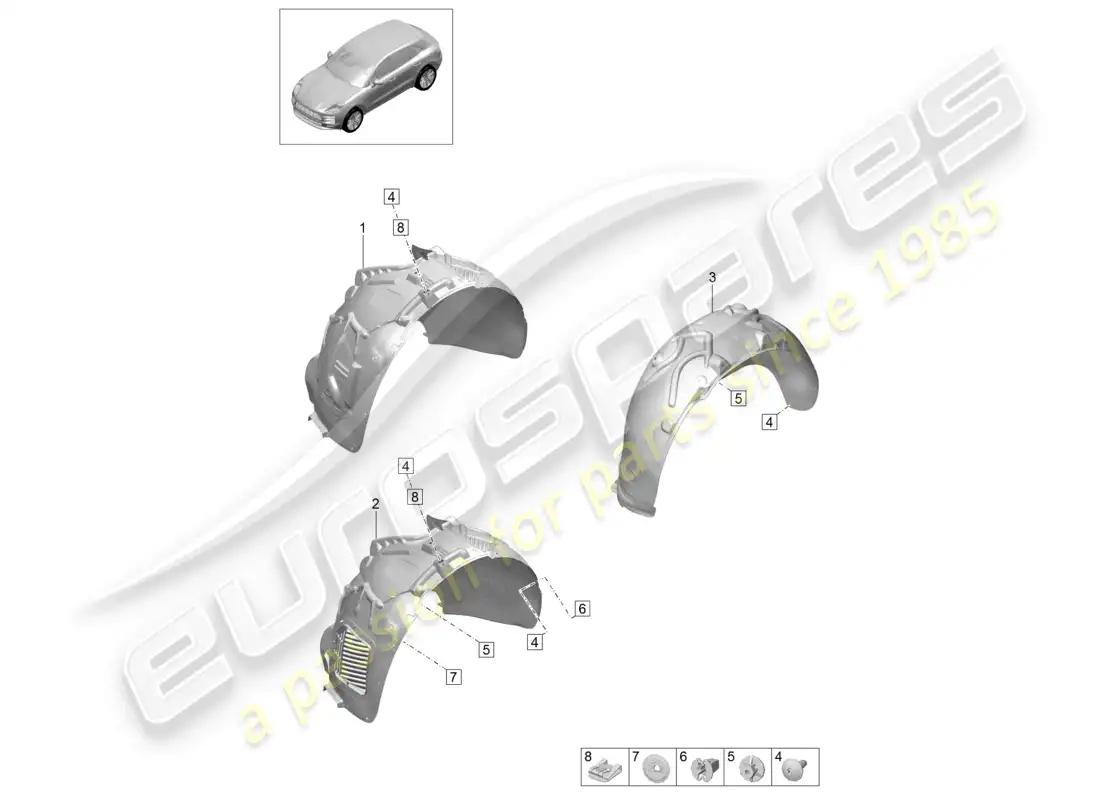 porsche 2020 (macan) wheel housing liner parts diagram